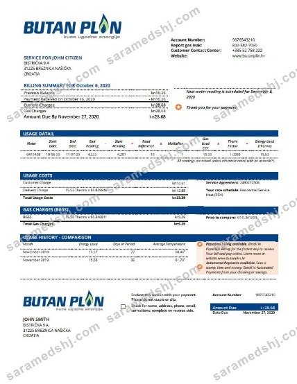 Croatia BUTAN PLIN d.o.o. gas utility bill